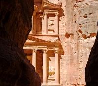 Petra Treasury at Siq tunnel exit Petra Treasury at Siq tunnel exit