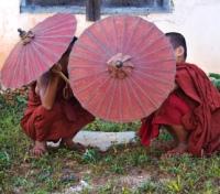 Playful Local Monks with Parasols