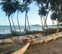 Fishing boats and coastline